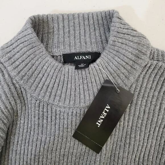 Alfani Ribbed Knit Sweater Womens Size M Gray Pewter Long Sleeve Mock Neck - Picture 8 of 11